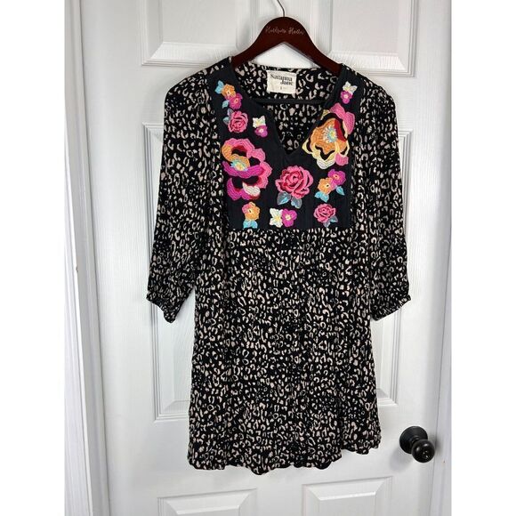 Savanna Jane Women Shirt Dress Black Size S Embroidered Animal Boho Swing E3 - Picture 2 of 12